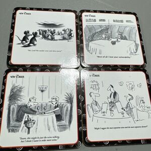 New Yorker Magazine Coasters Cork Set 4 Dog Cartoons Booth Shanahan Drinks Humor
